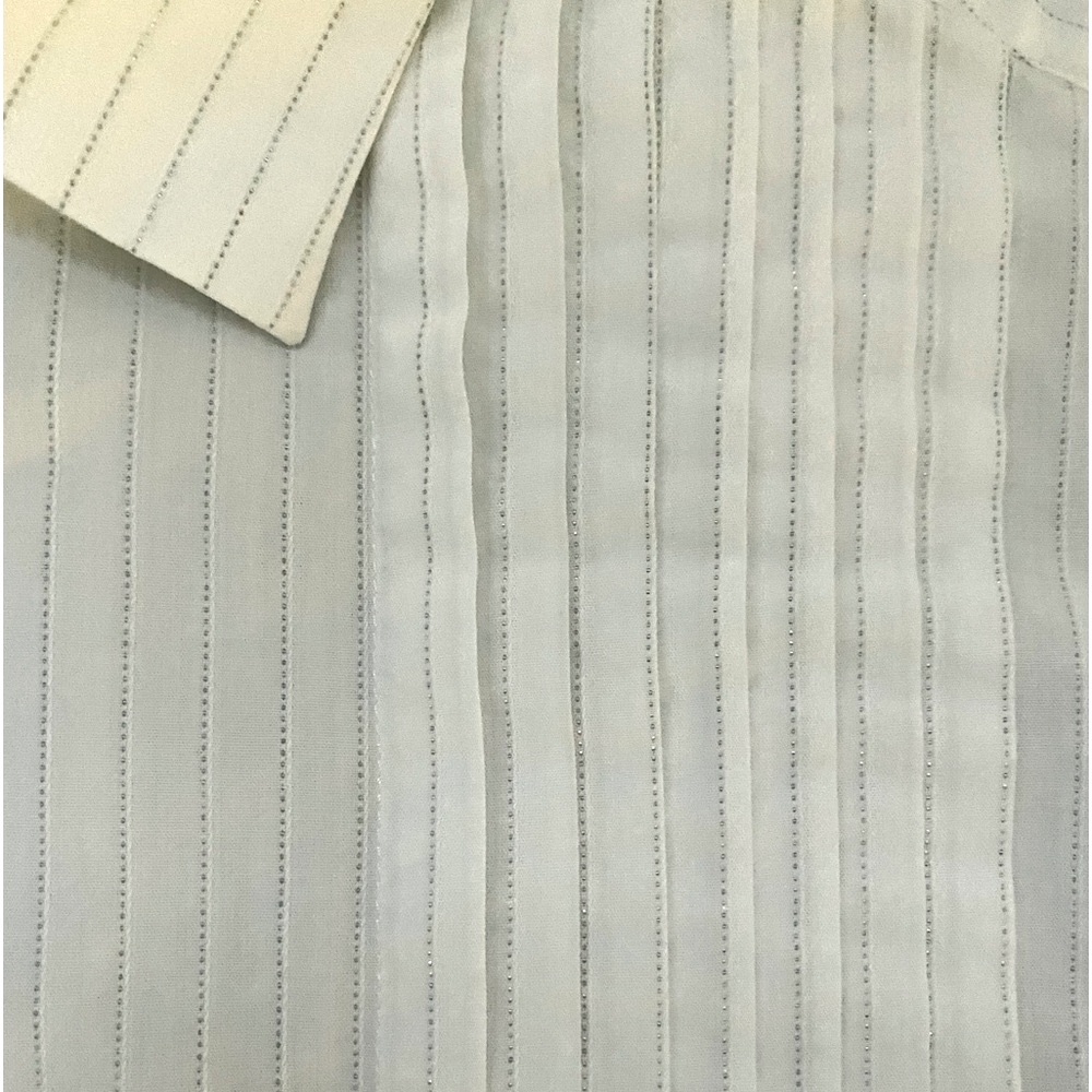 GIVENCHY White & Silver Lurex  Pinstripes Pleated  Mens Shirt IT 38, US S - Picture 4 of 12